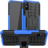 Voor Geschikt voor Xiaomi Redmi 9A Tyre Texture Shockproof TPU + PC beschermhoes met houder (blauw)