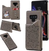 Voor Samsung Galaxy Note9 bloem reliëf patroon schokbestendig beschermhoes met houder & kaartsleuven & fotolijst (grijs)