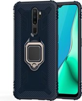 Voor OPPO A9 (2020) koolstofvezel beschermhoes met 360 graden roterende ringhouder (blauw)