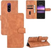 Voor Sony Xperia 1 Effen Kleur Huidgevoel Magnetische Gesp Horizontale Flip Kalfsstructuur PU Lederen Case met Houder & Kaartsleuven & Portemonnee (Bruin)