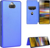 Voor Sony Xperia 10 Carbon Fiber Texture Magnetische Horizontale Flip TPU + PC + PU Leather Case met Card Slot (Blue)