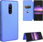 Voor Sony Xperia 1 Carbon Fiber Texture Magnetische Horizontale Flip TPU + PC + PU Leather Case met Card Slot (Blue)