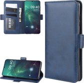 Voor Nokia 6.2 dubbele gesp Crazy Horse zakelijke mobiele telefoon holster met kaarthouder beugelfunctie (blauw)