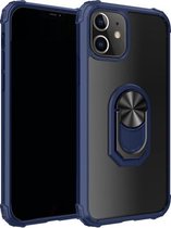 Voor iPhone 12 Pro Max schokbestendig transparant TPU + acryl beschermhoes met ringhouder (blauw)