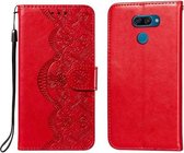 Voor LG K50 Flower Vine Embossing Pattern Horizontale Flip Leather Case met Card Slot & Holder & Wallet & Lanyard (Red)