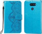 Voor LG K40S Flower Vine Embossing Pattern Horizontale Flip Leather Case met Card Slot & Holder & Wallet & Lanyard (Blue)
