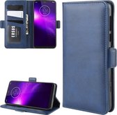 Voor Motorola One Macro / G8 Play Wallet Stand Lederen mobiele telefoonhoes met portemonnee & houder & kaartsleuven (donkerblauw)