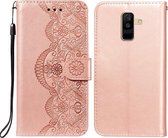 Voor Samsung Galaxy A6 Plus 2018 Flower Vine Embossing Pattern Horizontale Flip Leather Case met Card Slot & Holder & Wallet & Lanyard (Rose Goud)