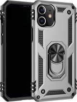 Voor iPhone 12 Pro Max schokbestendige TPU + pc-beschermhoes met 360 graden roterende houder (zilver)