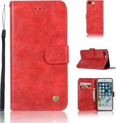 Voor iPhone 7 Plus / 8 Plus Retro koperen gesp Crazy Horse horizontale flip PU lederen tas met houder & kaartsleuven & portemonnee & lanyard (rood)