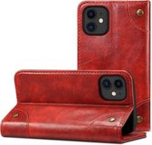 Barokke eenvoudige horizontale lederen flip-hoes met houder en kaartsleuven en portemonnee voor iPhone 12 Pro Max (rood)