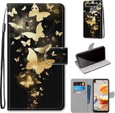 Voor LG K61 Gekleurde Tekening Cross Textuur Horizontale Flip PU Lederen Case met Houder & Kaartsleuven & Portemonnee & Lanyard (Gouden Vlinder Groep)