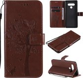 Voor LG K61 Boom & Kat Reliëfpatroon Horizontale Flip Leren Case met Houder & Kaartsleuven & Portemonnee & Lanyard (Koffie)