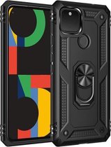 Voor Google Pixel 5 XL schokbestendige TPU + pc-beschermhoes met 360 graden roterende houder (zwart)