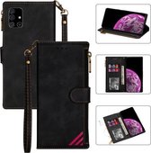 Voor Samsung Galaxy A71 5G Rits Multi-kaartsleuven Horizontale Flip PU lederen tas met houder & kaartsleuven & portemonnee & lanyard & fotolijst (zwart)