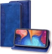 Voor Samsung Galaxy A10e Business Stitching Horizontale flip lederen hoes met dubbele vouw & beugel & kaartsleuven & fotolijst & portemonnee (saffierblauw)