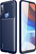 Voor Motorola Moto E7 Power Carbon Fiber Texture Shockproof TPU Case (Blauw)