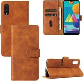 Voor Samsung Galaxy A02 / M02 Effen Kleur Huidgevoel Magnetische Gesp Horizontale Flip Kalftextuur PU Lederen Case met Houder & Kaartsleuven & Portemonnee (Bruin)