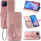 Vierbladige sluiting reliëf gesp mobiele telefoon bescherming lederen tas met lanyard & kaartsleuf & portemonnee & beugel functie voor OPPO A72 5G (rose goud)