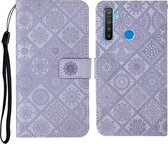 Voor OPPO Realme 5 Pro Etnische Stijl Reliëfpatroon Horizontale Flip Leren Case met Houder & Kaartsleuven & Portemonnee & Lanyard (Paars)