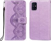 Voor Samsung Galaxy M31s Flower Vine Embossing Pattern Horizontale Flip Leather Case met Card Slot & Holder & Wallet & Lanyard (Purple)