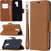 Voor xiaomi redmi 9 litchi textuur pure kleur horizontale flip pu lederen case met houder & kaartsleuven & portemonnee & lanyard (bruin)