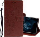 Voor Huawei Y7P / P40 lite E Reliëf Pruimenbloesem Patroon Horizontale Flip Leren Case met Houder & Kaartsleuven (Bruin)