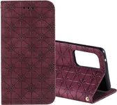 Voor Samsung Galaxy A52 5G Lucky Flowers Embossing Pattern Magnetische Horizontale Flip Leather Case met houder & kaartsleuven (wijnrood)