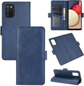 Voor Samsung Galaxy A02s (Amerikaanse versie) Dubbelzijdige magnetische gesp Horizontale flip lederen tas met houder & kaartsleuven en portemonnee (donkerblauw)