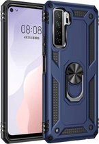 Voor Huawei P40 Lite 5G schokbestendige TPU + pc-beschermhoes met 360 graden roterende houder (blauw)