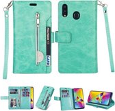 Voor Huawei Y6 (2019) / Honor 8A 2020 Multifunctionele Rits Horizontale Flip Leren Case met Houder & Portemonnee & 9 Kaartsleuven & Lanyard (Mintgroen)