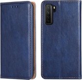 Voor Huawei P40 lite 5G PU + TPU Glans Olie Effen Kleur Magnetische Horizontale Flip Leren Case met Houder & Kaartsleuf & Portemonnee (Blauw)