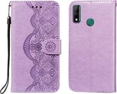 Voor Huawei Honor Y8s Flower Vine Embossing Pattern Horizontale Flip Leather Case met Card Slot & Holder & Wallet & Lanyard (Purple)