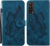 Voor Huawei P Smart 2021 Retro Skin Feel Butterflies Embossing Horizontale Flip Leather Case met houder & kaartsleuven & portemonnee (blauw)