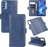 Voor OPPO Reno4 4G dubbelzijdige magnetische gesp horizontale flip lederen tas met houder & kaartsleuven en portemonnee (donkerblauw)