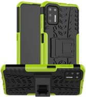 Voor Motorola Moto G9 Plus Tyre Texture Shockproof TPU + PC beschermhoes met houder (groen)