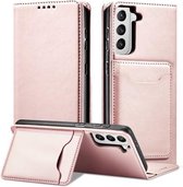 Voor Samsung Galaxy S21 5G Sterk magnetisme Vloeibaar gevoel Horizontale flip lederen tas met houder & kaartsleuven en portemonnee (rose goud)