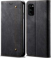 Voor Huawei Honor 30S denim textuur casual stijl horizontale flip lederen tas met houder en kaartsleuven en portemonnee (zwart)