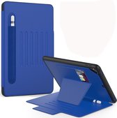 Voor iPad 9.7 Multifunctionele tablet-pc Beschermende lederen tas met beugel & kaartsleuven & pen-sleuf & wek- / slaapfunctie (blauw)
