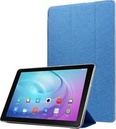 Horizontale leren flip-case met zijdetextuur en drievoudige houder voor Galaxy Tab T510 (blauw)