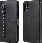 Voor Samsung Galaxy A51 5G Mode Kalf Textuur Rits Horizontale Flip Leren Case met Houder & Kaartsleuven & Portemonnee (Zwart)