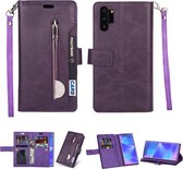 Voor Samsung Galaxy Note10 + Multifunctionele Rits Horizontale Flip Leren Case met Houder & Portemonnee & 9 Kaartsleuven & Lanyard (Paars)