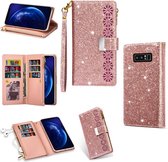 Voor Samsung Galaxy Note 8 Multikaartsleuven Sterrenhemel Lasergravure Glitter Rits Horizontale Flip Leren Case met Houder & Portemonnee & Lanyard (Rose Goud)