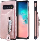 Voor Galaxy S10 effen kleur dubbele gesp rits schokbestendige beschermhoes (rose goud)