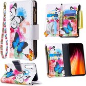 Voor Xiaomi Redmi Note 8T gekleurde tekening patroon rits horizontale flip lederen tas met houder & kaartsleuven & portemonnee (twee vlinders)