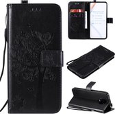 Voor Xiaomi Redmi K30 Pro Tree & Cat reliÃ«fpatroon Horizontale flip lederen tas met houder & kaartsleuven & portemonnee & lanyard (zwart)