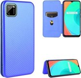 Voor OPPO Realme C11 koolstofvezel textuur magnetische horizontale flip TPU + pc + PU lederen tas met kaartsleuf (blauw)