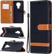 Voor Nokia 5.3 Denim Texture Horizontale Flip Leren Case met Houder & Kaartsleuven & Portemonnee & Lanyard (Zwart)