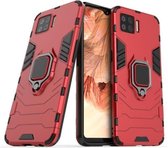 Voor OPPO F17 schokbestendige pc + TPU beschermhoes met magnetische ringhouder (rood)