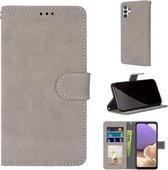 Voor Samsung Galaxy A32 5G Retro Frosted Horizontale Flip PU lederen tas met houder & kaartsleuven & portemonnee & fotolijst (grijs)